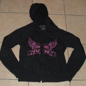 Embellished Black Sz Jr Medium Full Zip Hooded Jacket Front Pockets COWGIRL TUFF